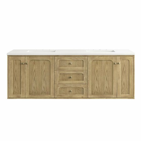 James Martin Vanities Laurent 72in Double Vanity, Light Natural Oak w/ 3 CM White Zeus Top 545-V72-LNO-3WZ